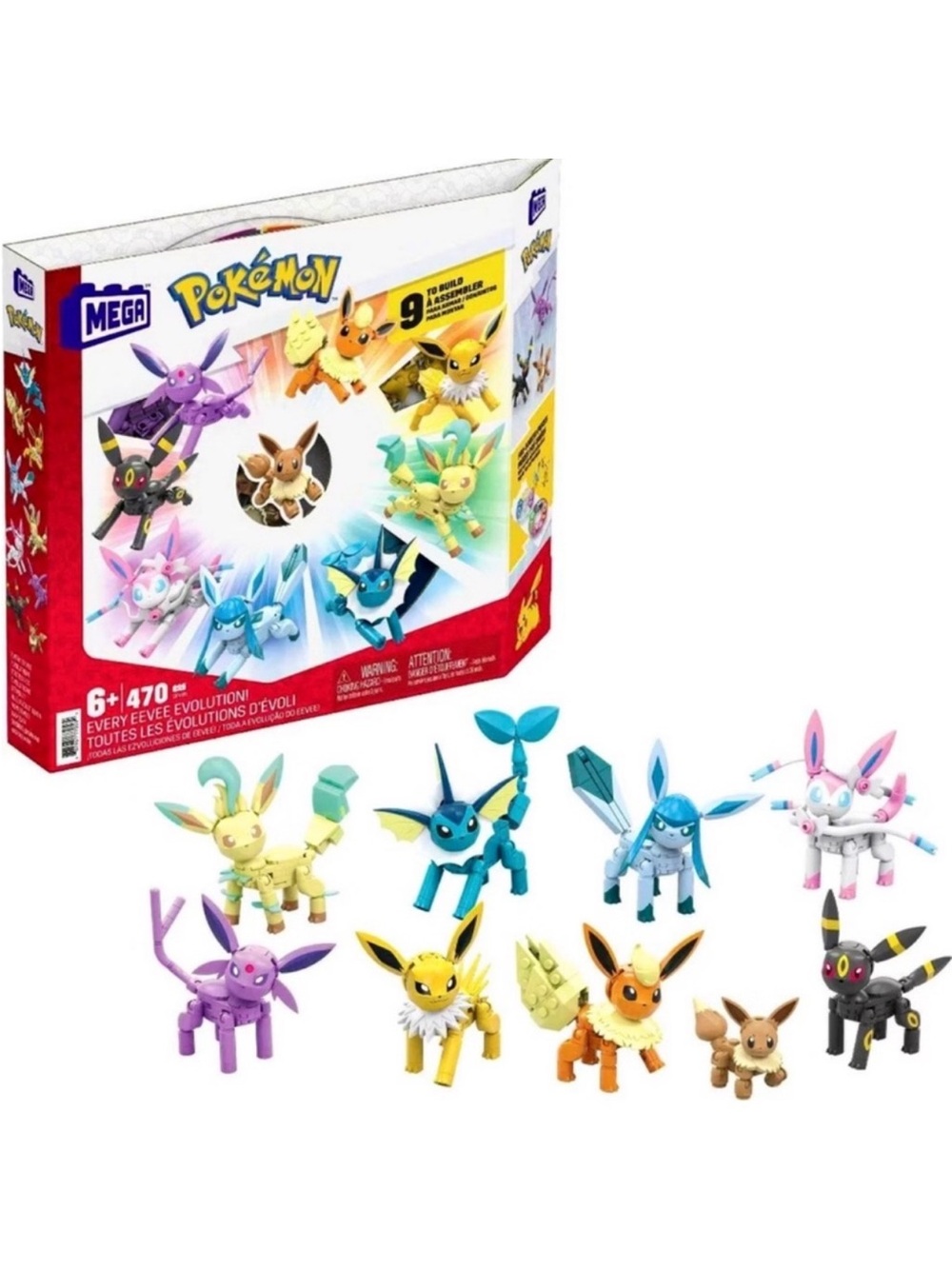 Mega Pokemon Every Eevee Evolution! 9 Figure Building Set - 470 Pieces BRAND NEW